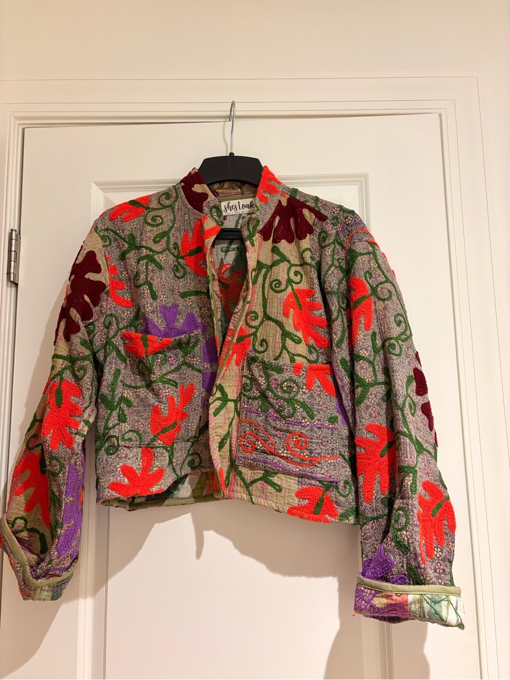 Bohemian Embroidered Cropped Jacket in Multicolor